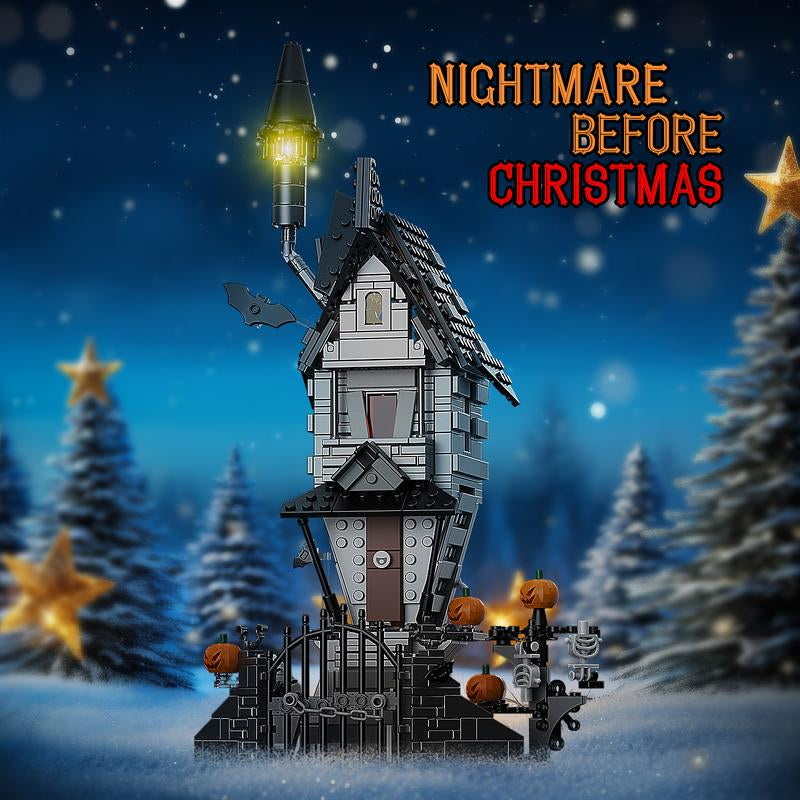 (568 Pcs) Halloween Night Haunted Mansion Jack House Building Blocks Set Model with Glowing Lighting, Ideal Christmas & Halloween Gifts for Fans and Kids Toys