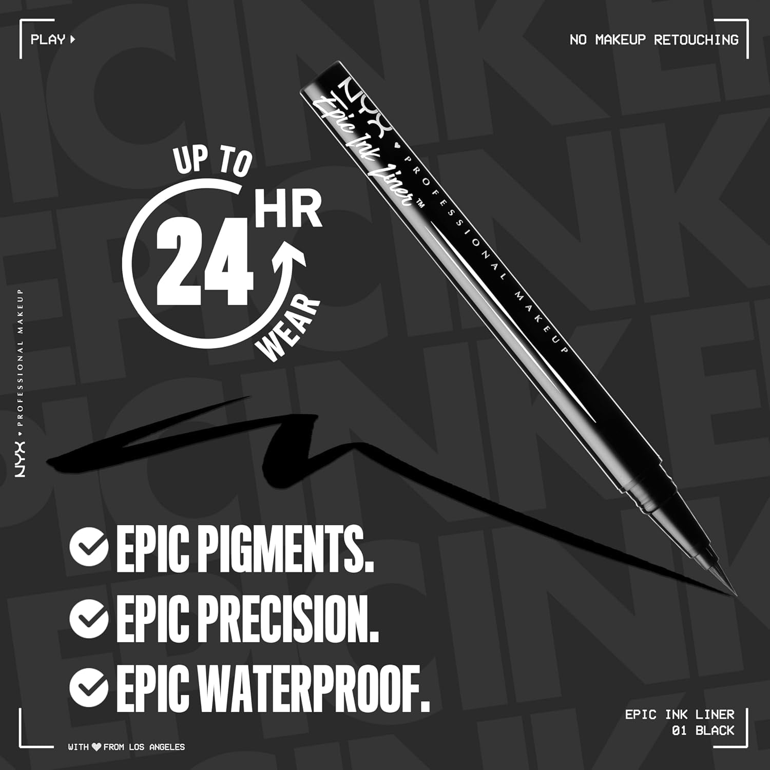 Epic Ink Liner, Eyeliner Liquido Impermeabile, Nero (2 Pezzi), Formula Vegana