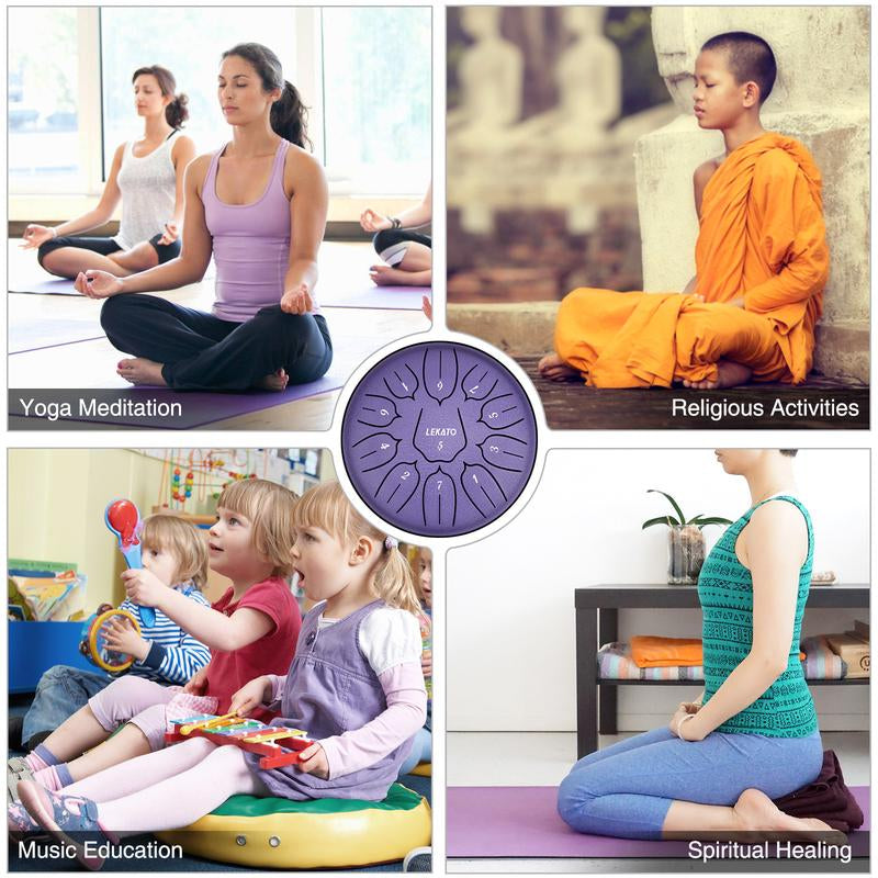 【Brand Guarantee!Free Ship】Lekato Steel Tongue Drum Kit,6 Inch 11 Note Beginner Handpan Rain Drum Percussion Set,D Major for Musical Education Zen Meditation Yoga Deep Sleep,Music Player Friend Singer Song Wirter Kid Birthday Christmas Relax Fun Game Gift