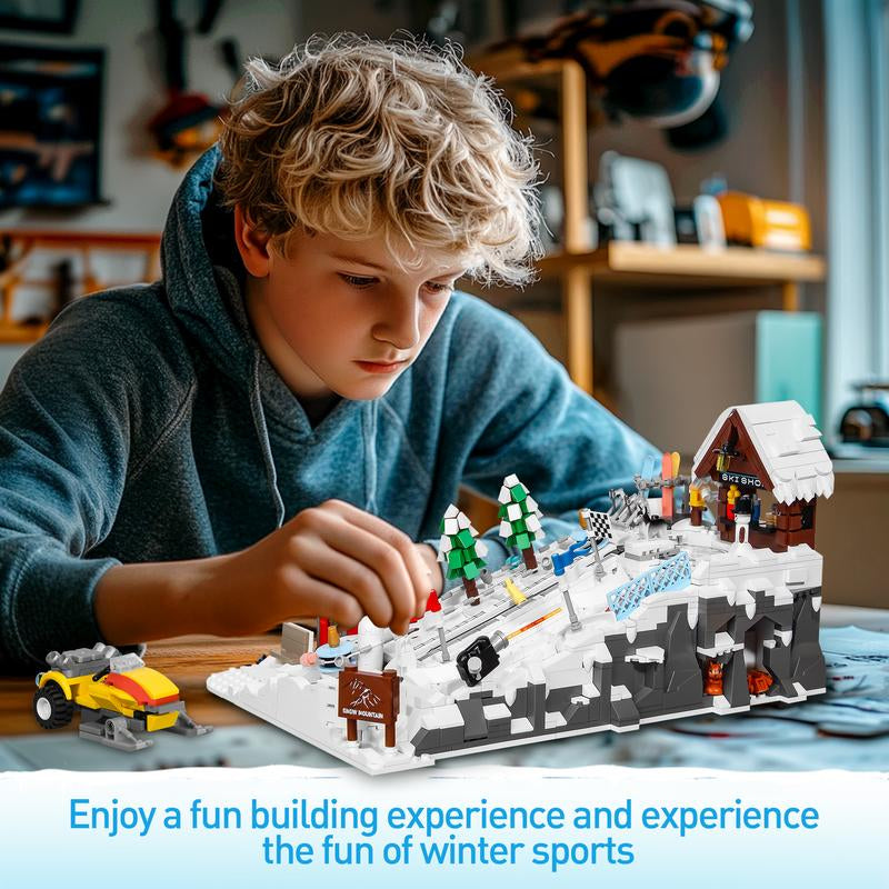 TOKMOC 2200 Pieces,Winter Ski Resort Building Block Set,City Ski and Climbing Center Building Block with Ski Shop and Snowmobile, Ski Slope Block for Winter Sports Play Building Kit,For Aged 12 and Above,Stress Relief Toy,66050