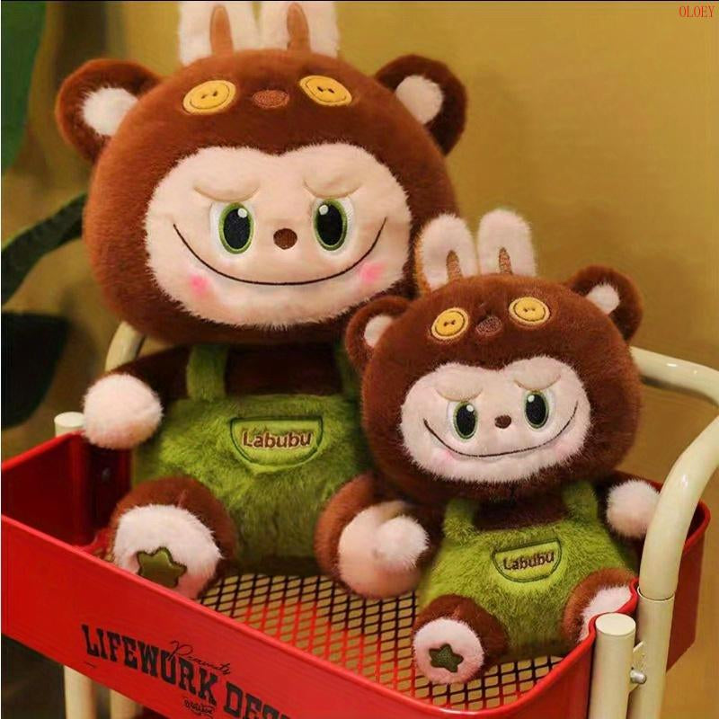 OLOEY New Labub Doll Plush Toy Cute Doll Wearing Green Overalls Suitable for Birthday, Christmas, Valentine'S Day, Halloween Gifts