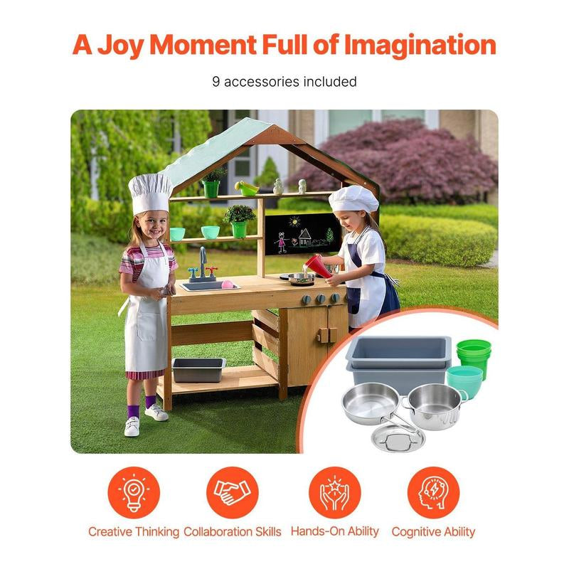 Wooden Mud Kitchen Outdoor Toy Play Kitchen Set for Kids Pretend Playset