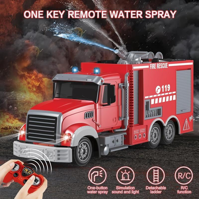 9 CH Remote Control Fire Truck Rc Fire Truck Toy Fire Truck with Lights Working Water Pump and Rotating Rescue Ladder 2.4G Firetruck Toy the Perfect Gift for a Weekend Break