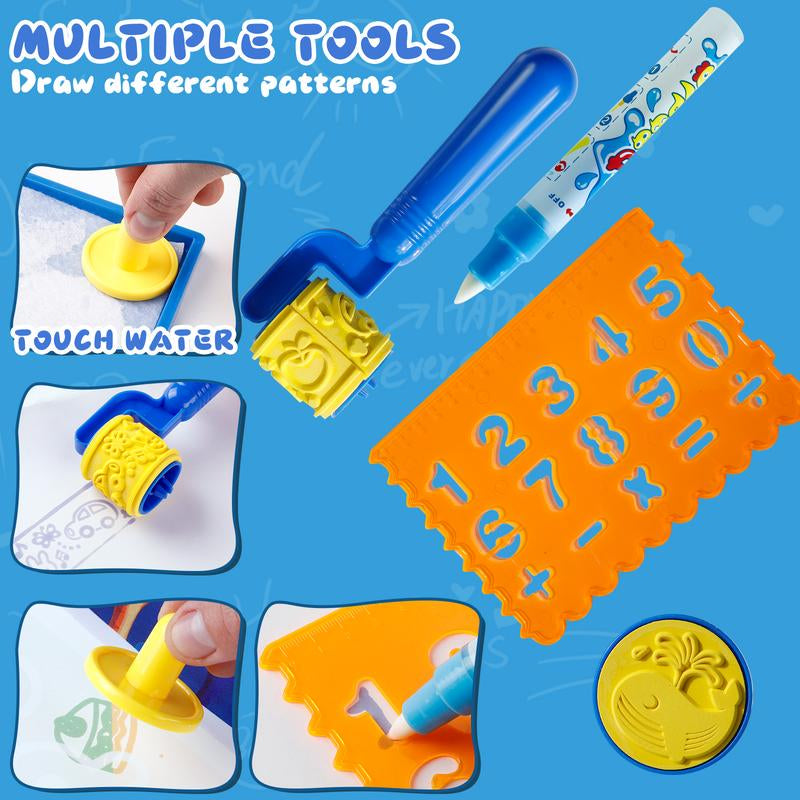 Magic Water Doodle Mat - Kids Drawing & Writing Toy Board - Creative Color Doodle Mat with Magic Pens, Educational Fun for Boys & Girls Ages 3-12, Perfect Toddler Gift