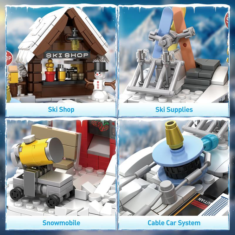 TOKMOC 2200 Pieces,Winter Ski Resort Building Block Set,City Ski and Climbing Center Building Block with Ski Shop and Snowmobile, Ski Slope Block for Winter Sports Play Building Kit,For Aged 12 and Above,Stress Relief Toy,66050