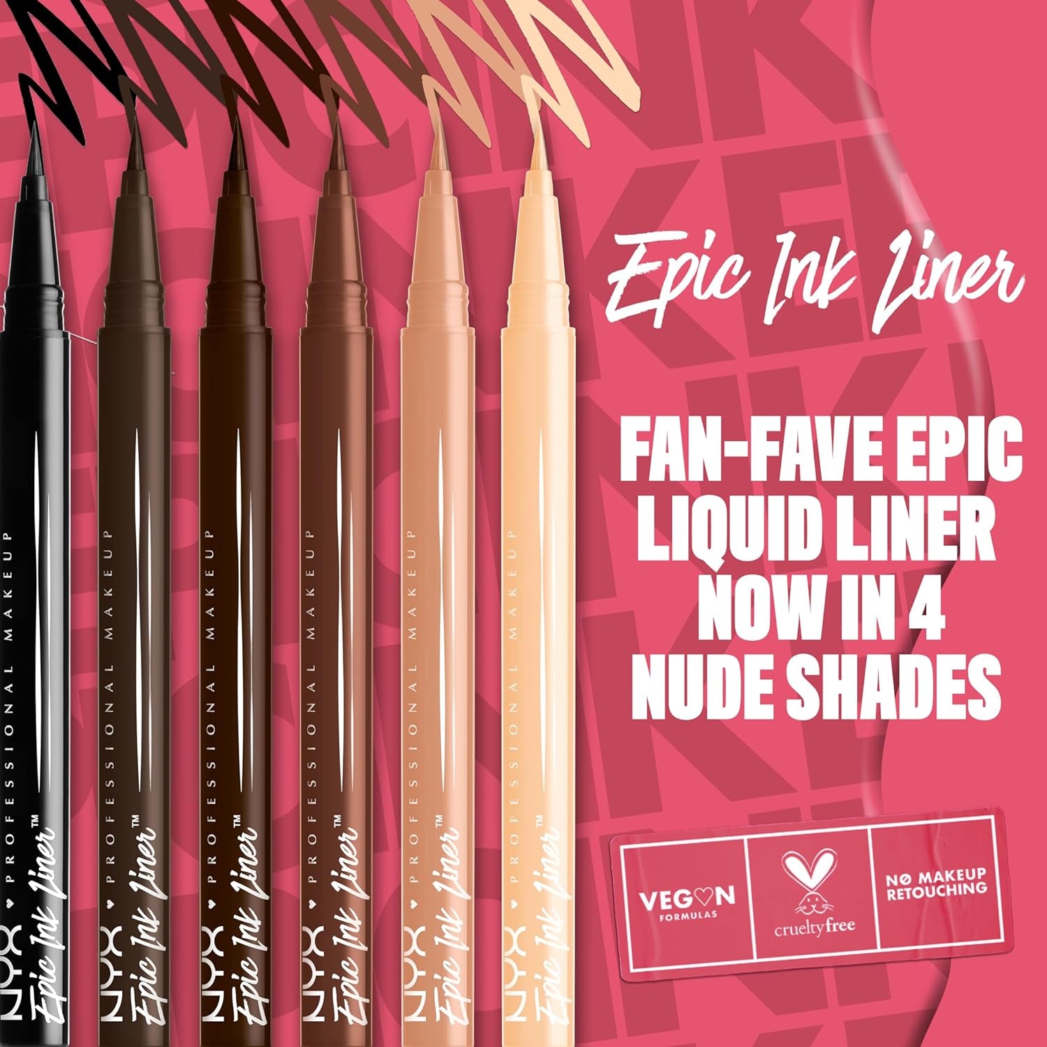 Epic Ink Liner, Eyeliner Liquido Impermeabile, Nero (2 Pezzi), Formula Vegana