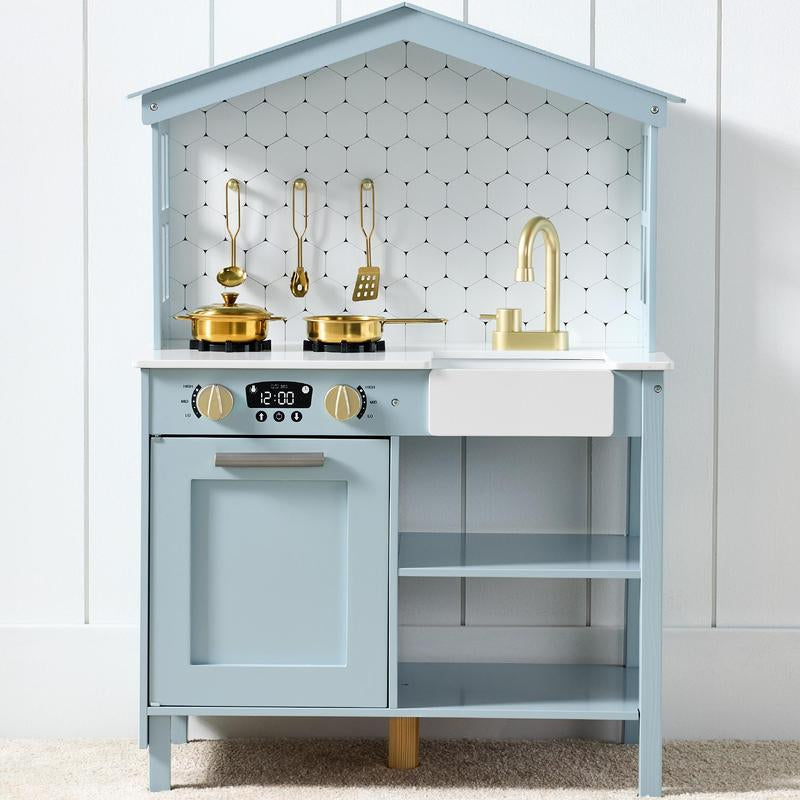 Best Choice Products Pretend Play Wooden Farmhouse Kitchen Set W/ Storage, Clicking Knobs, 5 Accessories