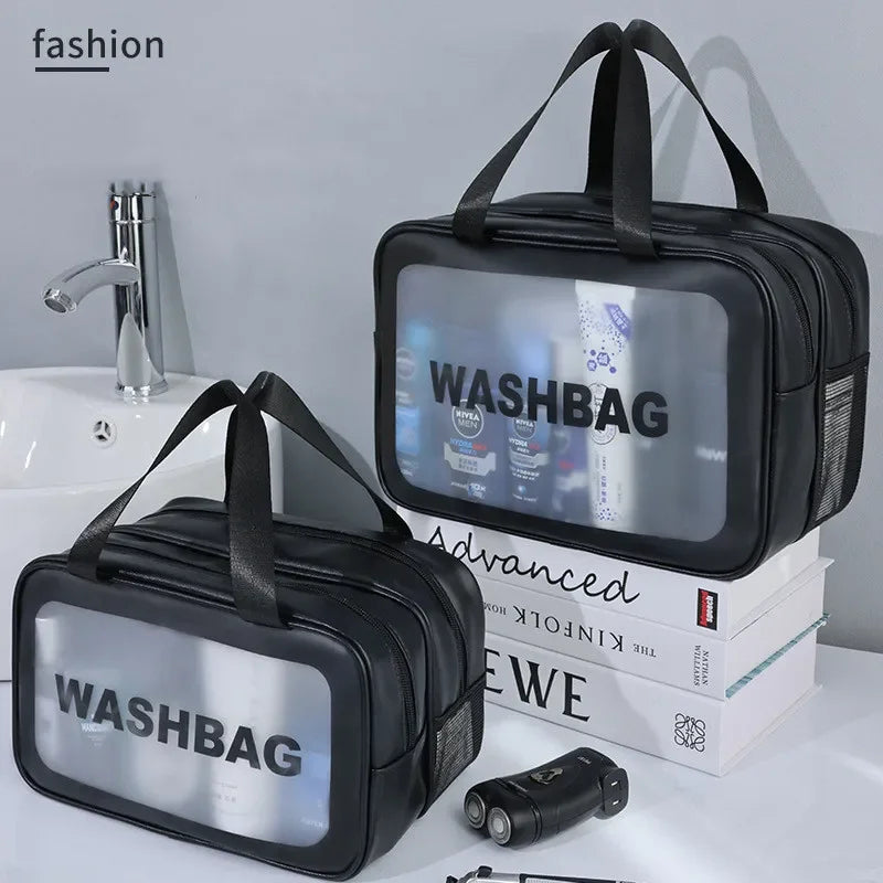 Dry-wet separation double transparent PU makeup bag portable washing bag cosmetic storage bag travel fitness swimming essentials - Dropease