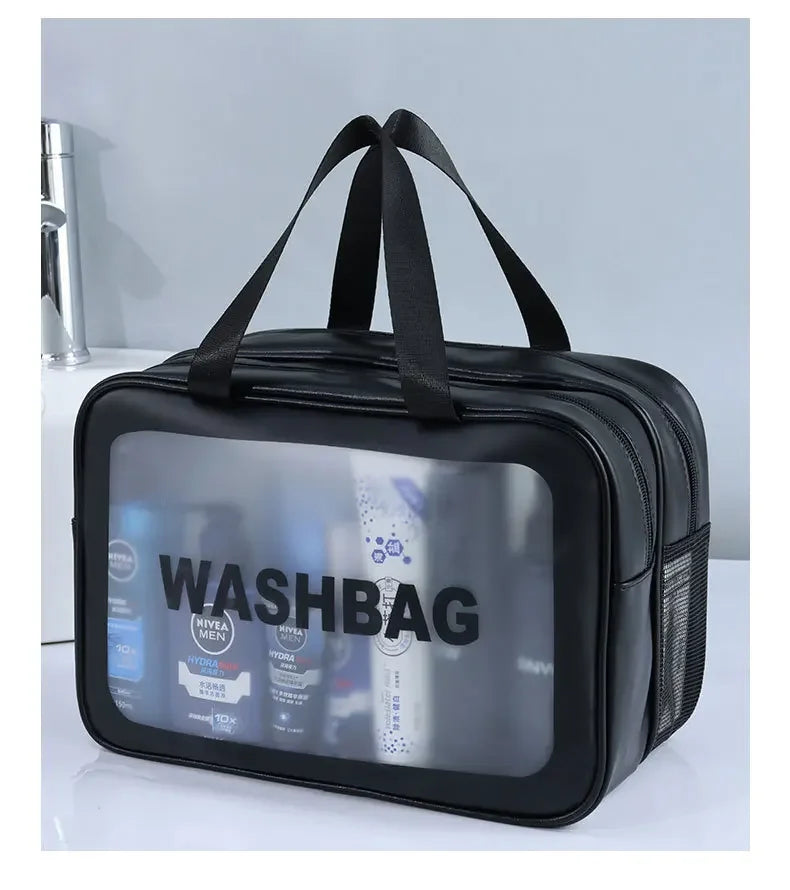 Dry-wet separation double transparent PU makeup bag portable washing bag cosmetic storage bag travel fitness swimming essentials - Dropease