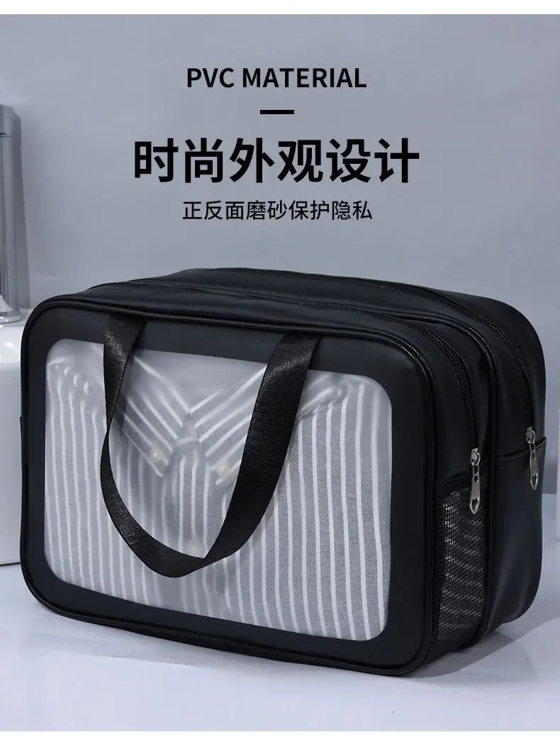 Dry-wet separation double transparent PU makeup bag portable washing bag cosmetic storage bag travel fitness swimming essentials - Dropease