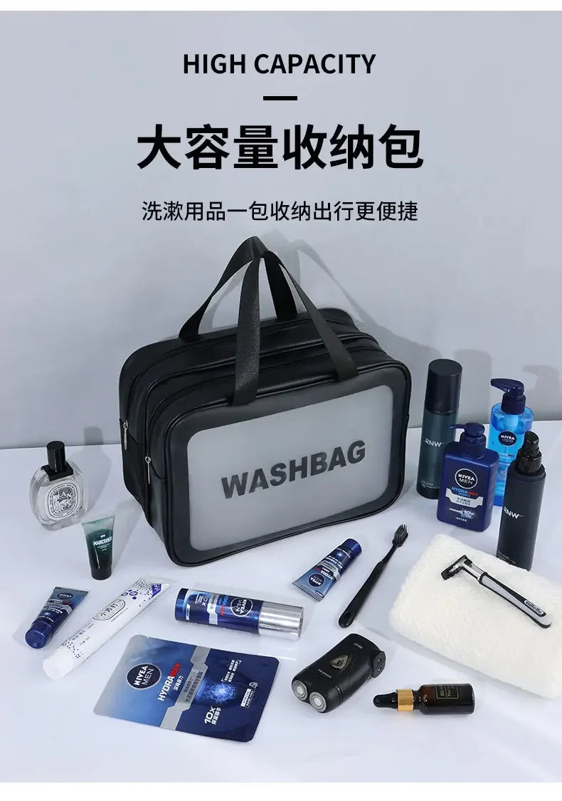 Dry-wet separation double transparent PU makeup bag portable washing bag cosmetic storage bag travel fitness swimming essentials - Dropease
