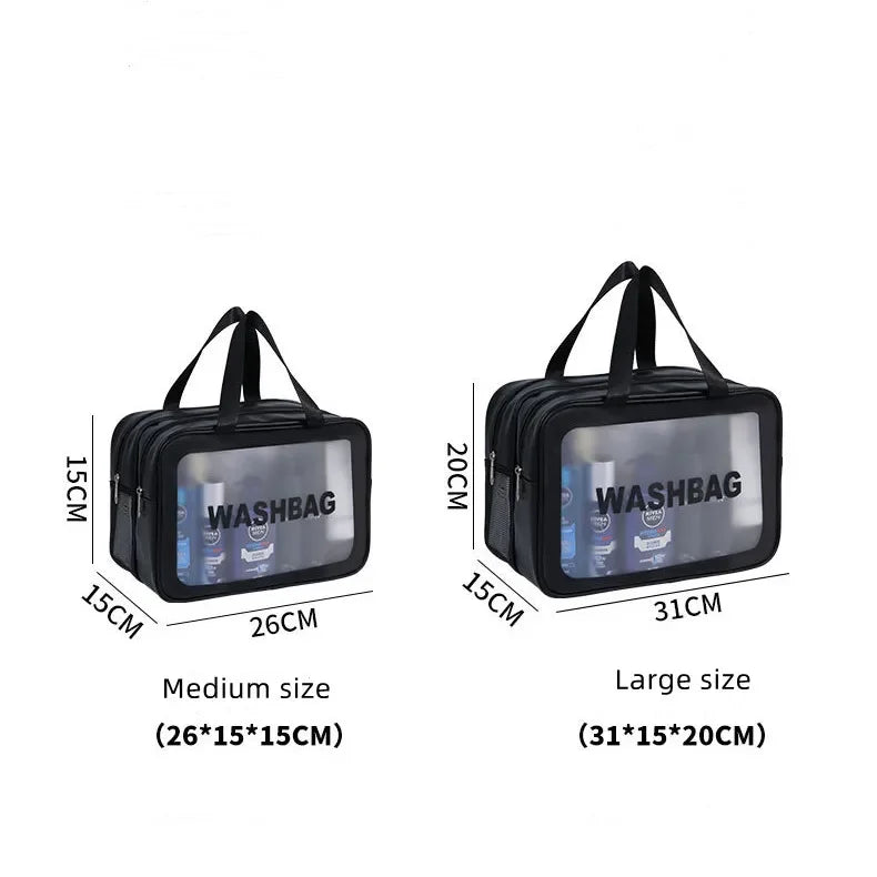 Dry-wet separation double transparent PU makeup bag portable washing bag cosmetic storage bag travel fitness swimming essentials - Dropease