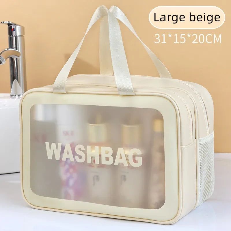 Dry-wet separation double transparent PU makeup bag portable washing bag cosmetic storage bag travel fitness swimming essentials - Dropease