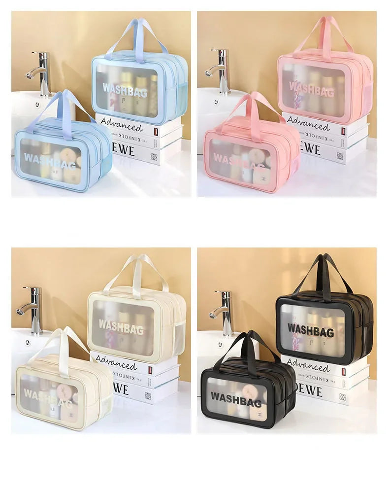Dry-wet separation double transparent PU makeup bag portable washing bag cosmetic storage bag travel fitness swimming essentials - Dropease