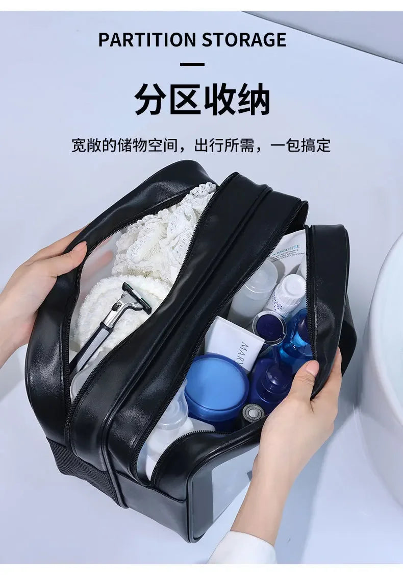 Dry-wet separation double transparent PU makeup bag portable washing bag cosmetic storage bag travel fitness swimming essentials - Dropease