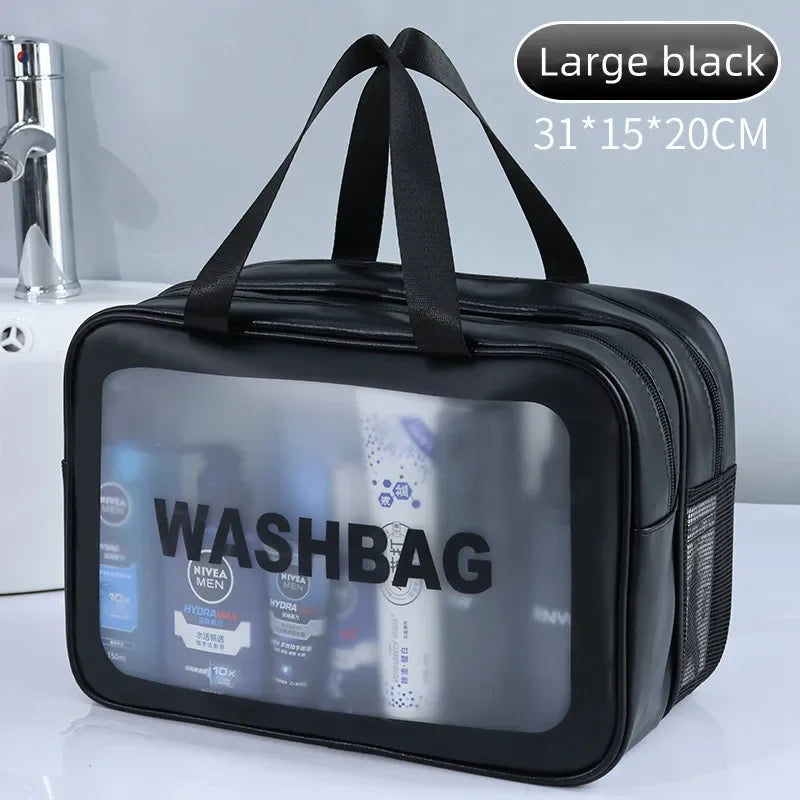 Dry-wet separation double transparent PU makeup bag portable washing bag cosmetic storage bag travel fitness swimming essentials - Dropease