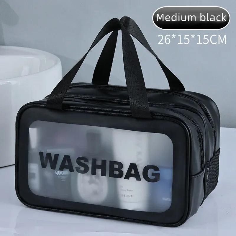 Dry-wet separation double transparent PU makeup bag portable washing bag cosmetic storage bag travel fitness swimming essentials - Dropease