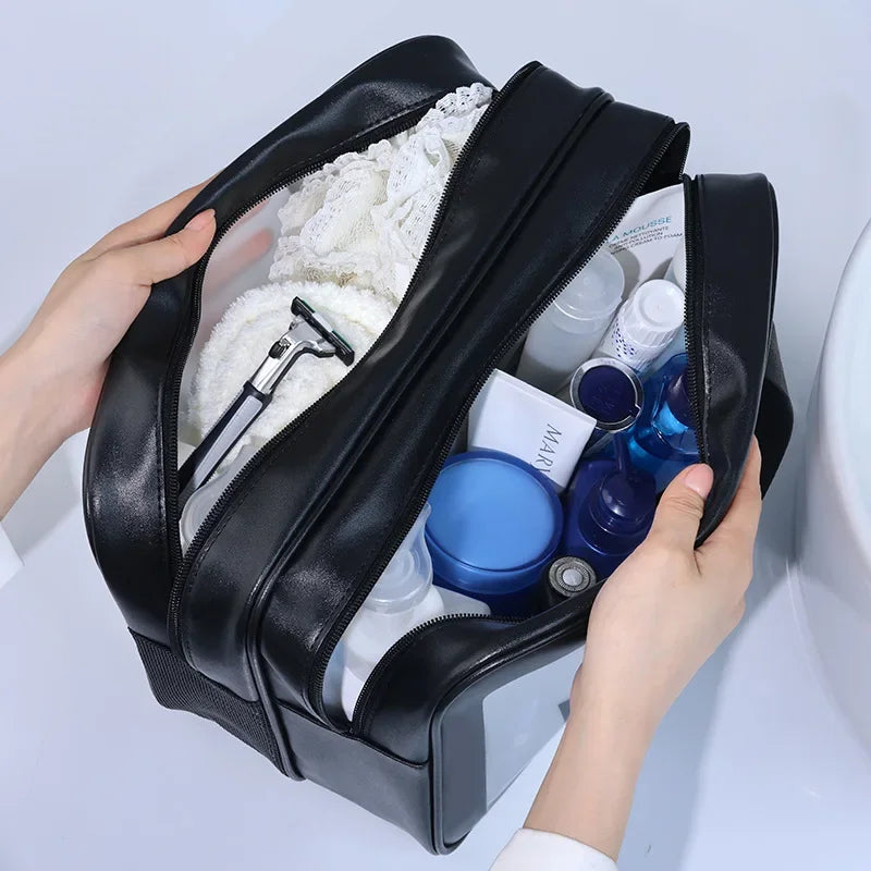 Dry-wet separation double transparent PU makeup bag portable washing bag cosmetic storage bag travel fitness swimming essentials - Dropease