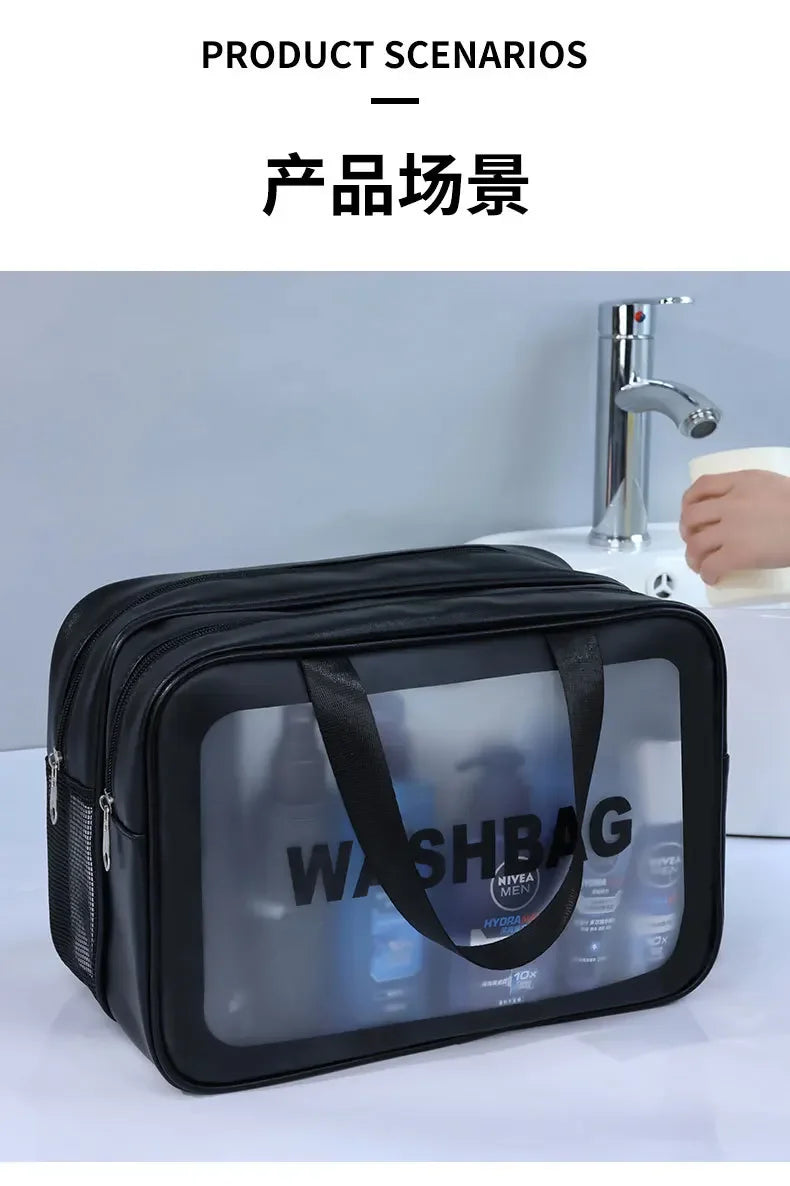 Dry-wet separation double transparent PU makeup bag portable washing bag cosmetic storage bag travel fitness swimming essentials - Dropease