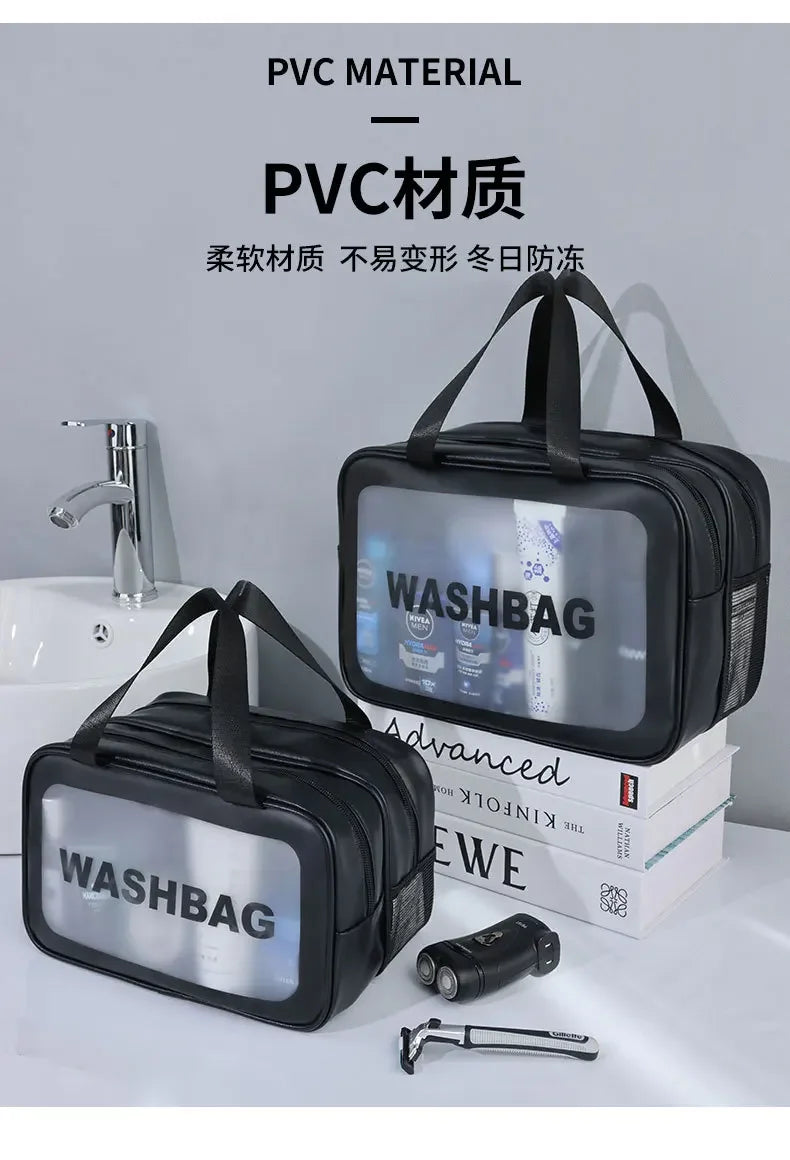 Dry-wet separation double transparent PU makeup bag portable washing bag cosmetic storage bag travel fitness swimming essentials - Dropease