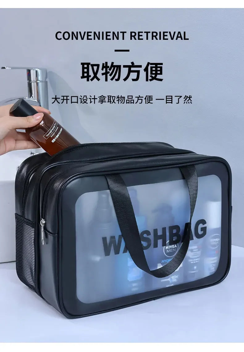 Dry-wet separation double transparent PU makeup bag portable washing bag cosmetic storage bag travel fitness swimming essentials - Dropease