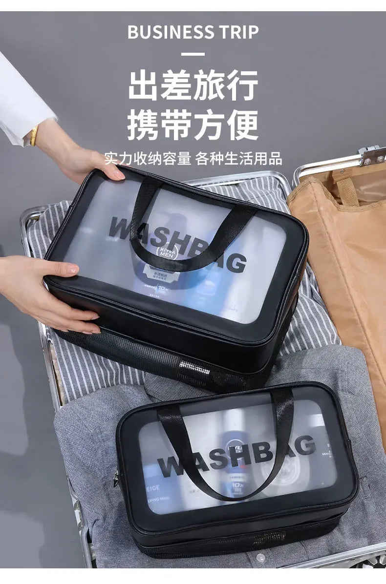 Dry-wet separation double transparent PU makeup bag portable washing bag cosmetic storage bag travel fitness swimming essentials - Dropease