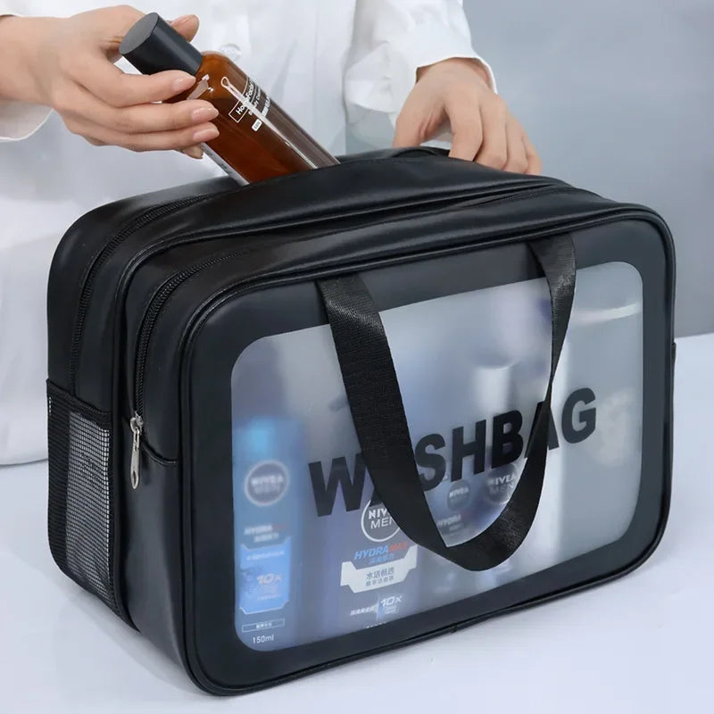 Dry-wet separation double transparent PU makeup bag portable washing bag cosmetic storage bag travel fitness swimming essentials - Dropease