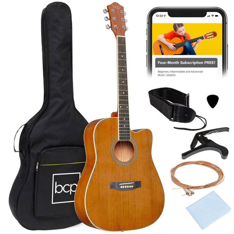 Best Choice Products 41In Full Size Beginner Acoustic Guitar Set with Case, Strap, Capo, Strings