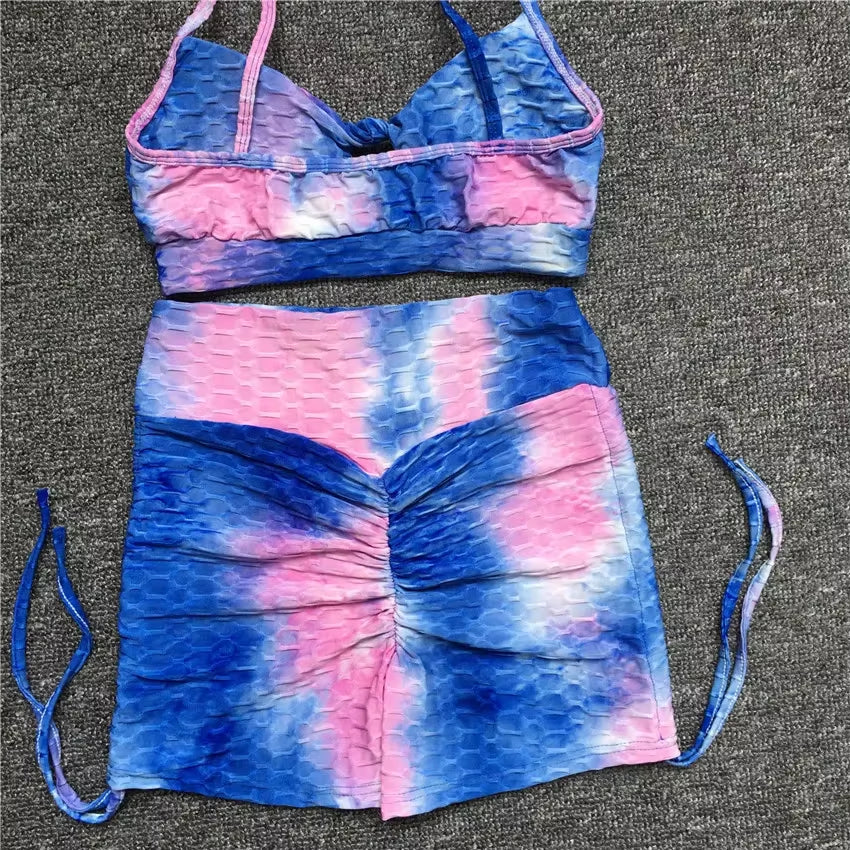 QK 2025 Pad Summer Women 2PCS Scrunch Booty Shorts Yoga Sets Gym Suits Workout Sports Bra Active Wear Outfits Fitness Suits