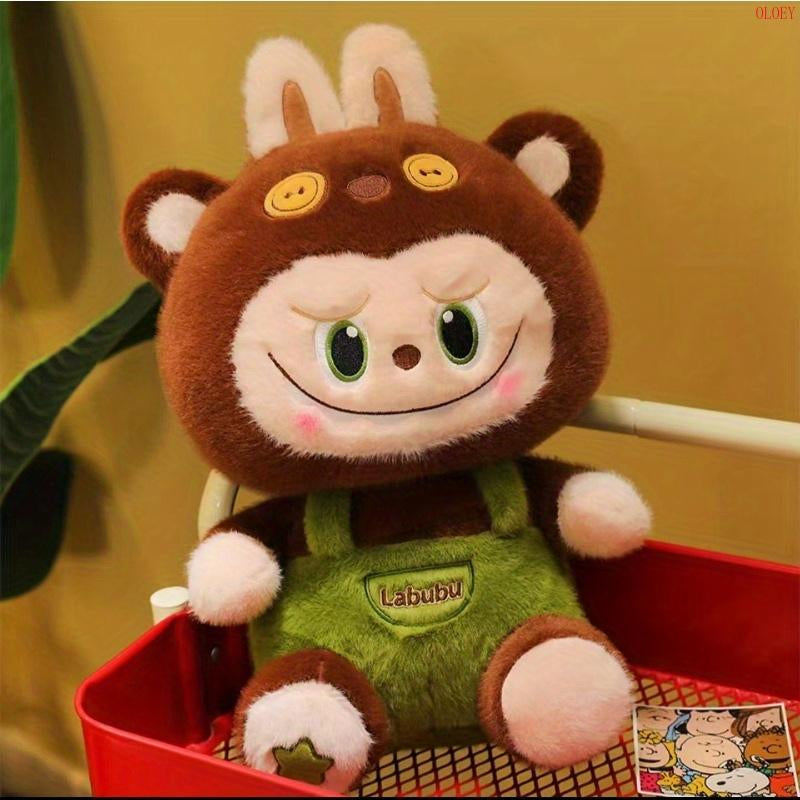 OLOEY New Labub Doll Plush Toy Cute Doll Wearing Green Overalls Suitable for Birthday, Christmas, Valentine'S Day, Halloween Gifts