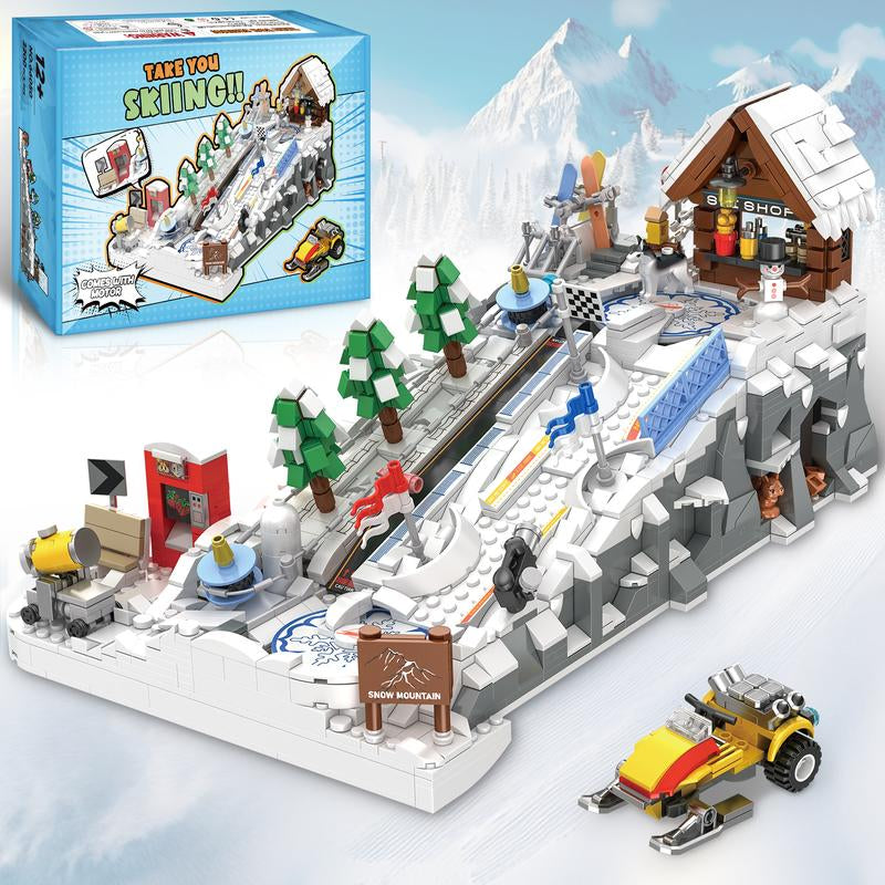 TOKMOC 2200 Pieces,Winter Ski Resort Building Block Set,City Ski and Climbing Center Building Block with Ski Shop and Snowmobile, Ski Slope Block for Winter Sports Play Building Kit,For Aged 12 and Above,Stress Relief Toy,66050