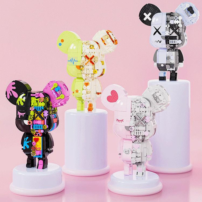 Jaki KAWS Style Bear DIY Building Block Toy Art Brick Figure Gift Creative Assembly Projects for Enthusiasts Educational 200+ Pieces with Hidden Joints & Micro-Gears Perfect Gift for Kids Ages 14+ Collectibles
