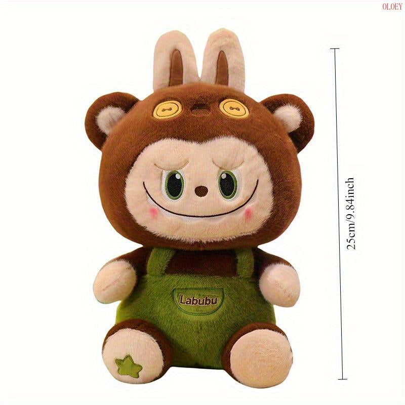 OLOEY New Labub Doll Plush Toy Cute Doll Wearing Green Overalls Suitable for Birthday, Christmas, Valentine'S Day, Halloween Gifts