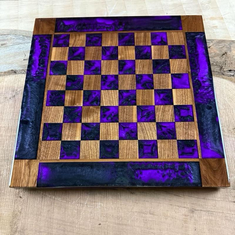 Purple Haze Black Onyx Walnut Chess Board with Border - INCLUDES PIECES