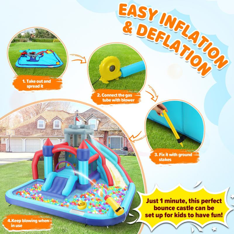 【On Sale】Whubefy Inflatable Bounce House with Slide 10 in 1 Water Slide Park for Kids Aged 3-8,Bounce House Water Slide Gigant Bouncer Wet or Dry, Bouncy House with 550W Blower&Accessories,Large Bouncing Area,Slides,Climbing Wall,Pool,Gifts for Kids