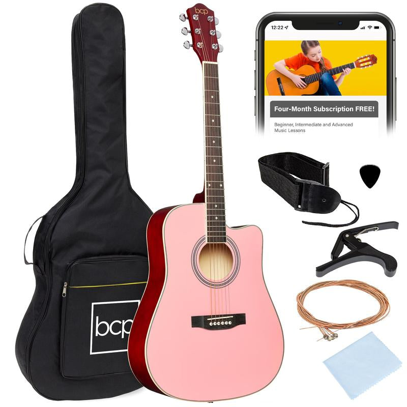 Best Choice Products 41In Full Size Beginner Acoustic Guitar Set with Case, Strap, Capo, Strings
