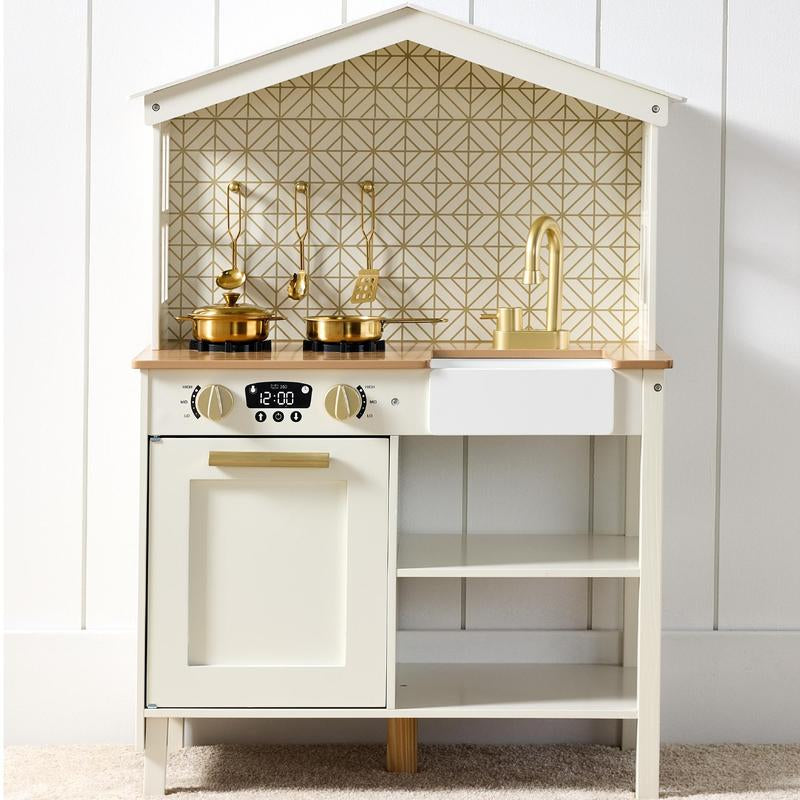 Best Choice Products Pretend Play Wooden Farmhouse Kitchen Set W/ Storage, Clicking Knobs, 5 Accessories