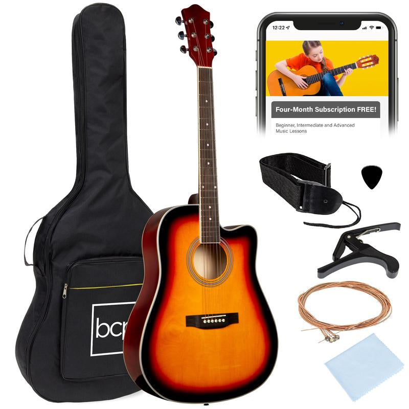 Best Choice Products 41In Full Size Beginner Acoustic Guitar Set with Case, Strap, Capo, Strings