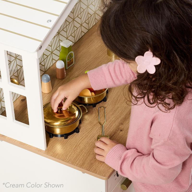 Best Choice Products Pretend Play Wooden Farmhouse Kitchen Set W/ Storage, Clicking Knobs, 5 Accessories