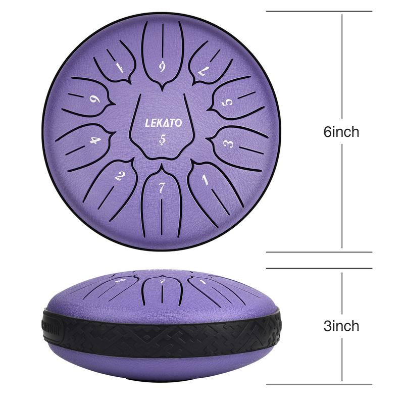 【Brand Guarantee!Free Ship】Lekato Steel Tongue Drum Kit,6 Inch 11 Note Beginner Handpan Rain Drum Percussion Set,D Major for Musical Education Zen Meditation Yoga Deep Sleep,Music Player Friend Singer Song Wirter Kid Birthday Christmas Relax Fun Game Gift