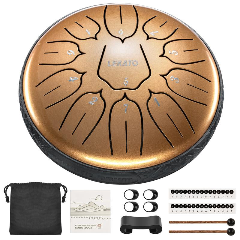 【Brand Guarantee!Free Ship】Lekato Steel Tongue Drum Kit,6 Inch 11 Note Beginner Handpan Rain Drum Percussion Set,D Major for Musical Education Zen Meditation Yoga Deep Sleep,Music Player Friend Singer Song Wirter Kid Birthday Christmas Relax Fun Game Gift