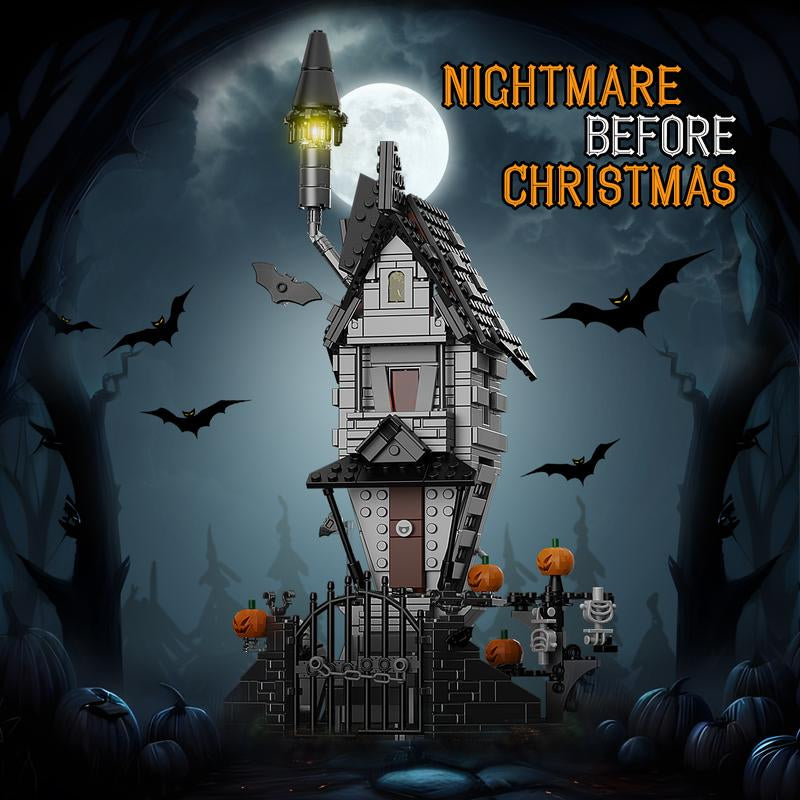 (568 Pcs) Halloween Night Haunted Mansion Jack House Building Blocks Set Model with Glowing Lighting, Ideal Christmas & Halloween Gifts for Fans and Kids Toys