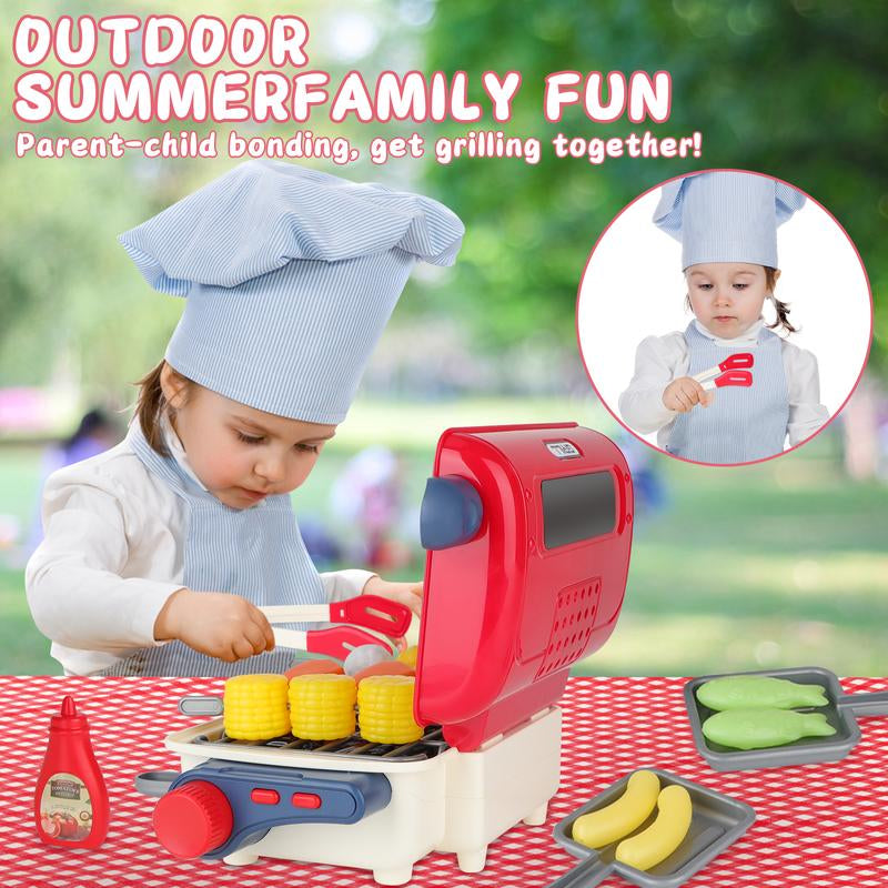 Cooking Toy Set, Kitchen Toy Set, Toy BBQ Grill Set, Little Chef Play, Grill Playset Interactive BBQ Toy Set