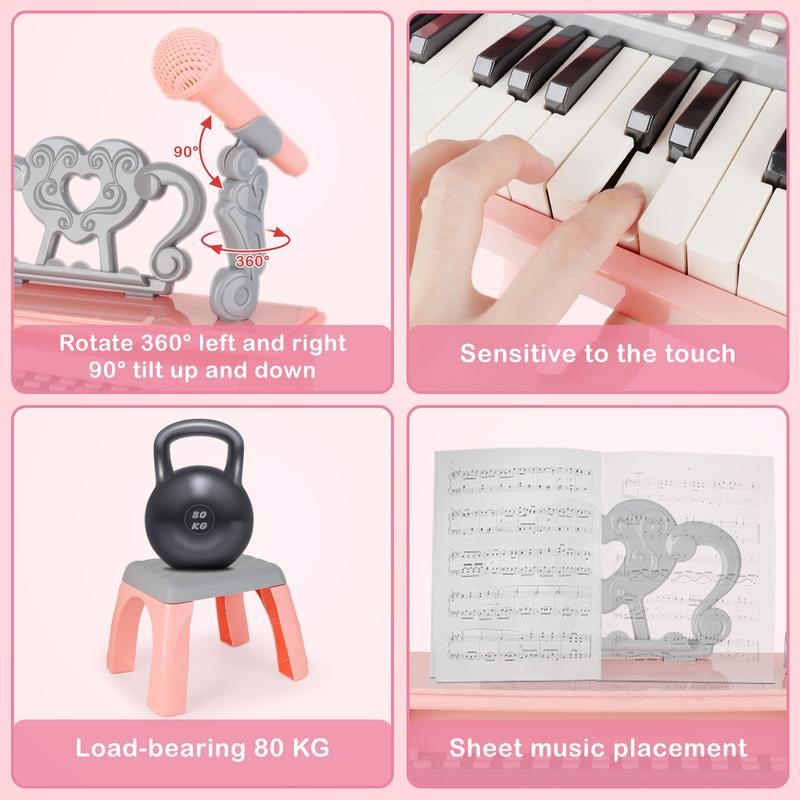 Deao Piano Toy Piano Keyboard Toy, 25 Keys Music Toy Instruments with Microphone, Piano Toys Birthday Xmas Gift, Pink Fun