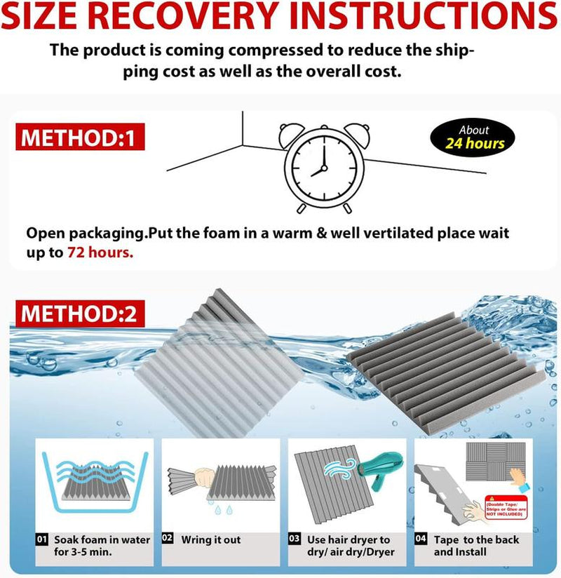 12/24/48PCS 12"X12"X1" Acoustic Foam Panel Wedge Studio Soundproofing Wall Tiles,20Kg/M³Density,For Reading Room Meeting Room Study Library Club Cinema Music Studio Recording