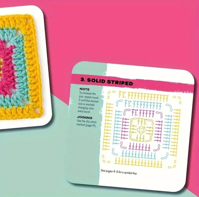 1 Set Crochet Granny Square Kit for Beginners - 50 Mixed Patterns, All-Season Winter Craft Set, Instructional Cards Included, Colorful Paper Material Creative Projects Durable Vibrant