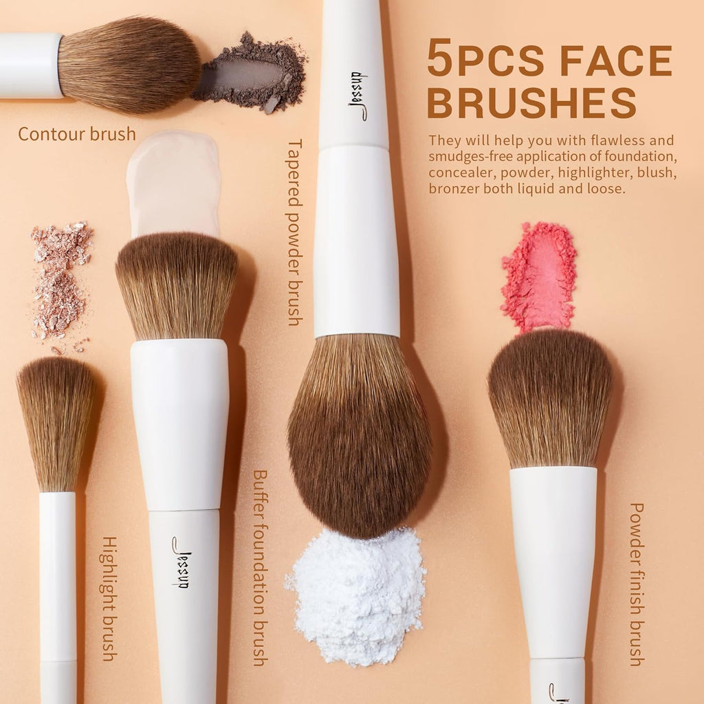 Pennelli Da Trucco, 14 Pezzi, Pennelli Sintetici Di Alta Qualità, per Contouring, Correttore, Fondotinta, Ombretto, Sfumatura, Cipria, Fard, Grigio Chiaro, T329