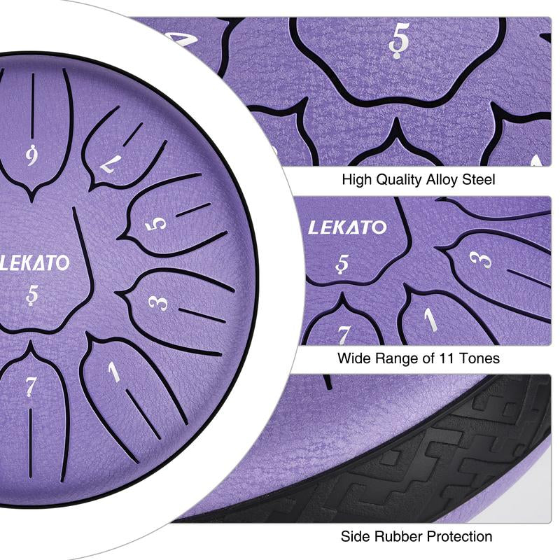 【Brand Guarantee!Free Ship】Lekato Steel Tongue Drum Kit,6 Inch 11 Note Beginner Handpan Rain Drum Percussion Set,D Major for Musical Education Zen Meditation Yoga Deep Sleep,Music Player Friend Singer Song Wirter Kid Birthday Christmas Relax Fun Game Gift