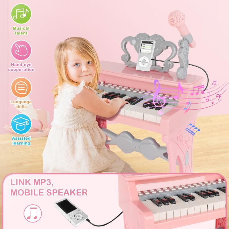 Deao Piano Toy Piano Keyboard Toy, 25 Keys Music Toy Instruments with Microphone, Piano Toys Birthday Xmas Gift, Pink Fun