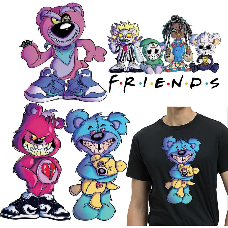 Graffiti Bear Iron on Transfers Decals Urban Cartoon Vinyl Heat Transfer Patch Ready to Press for Street Wear T-Shirts